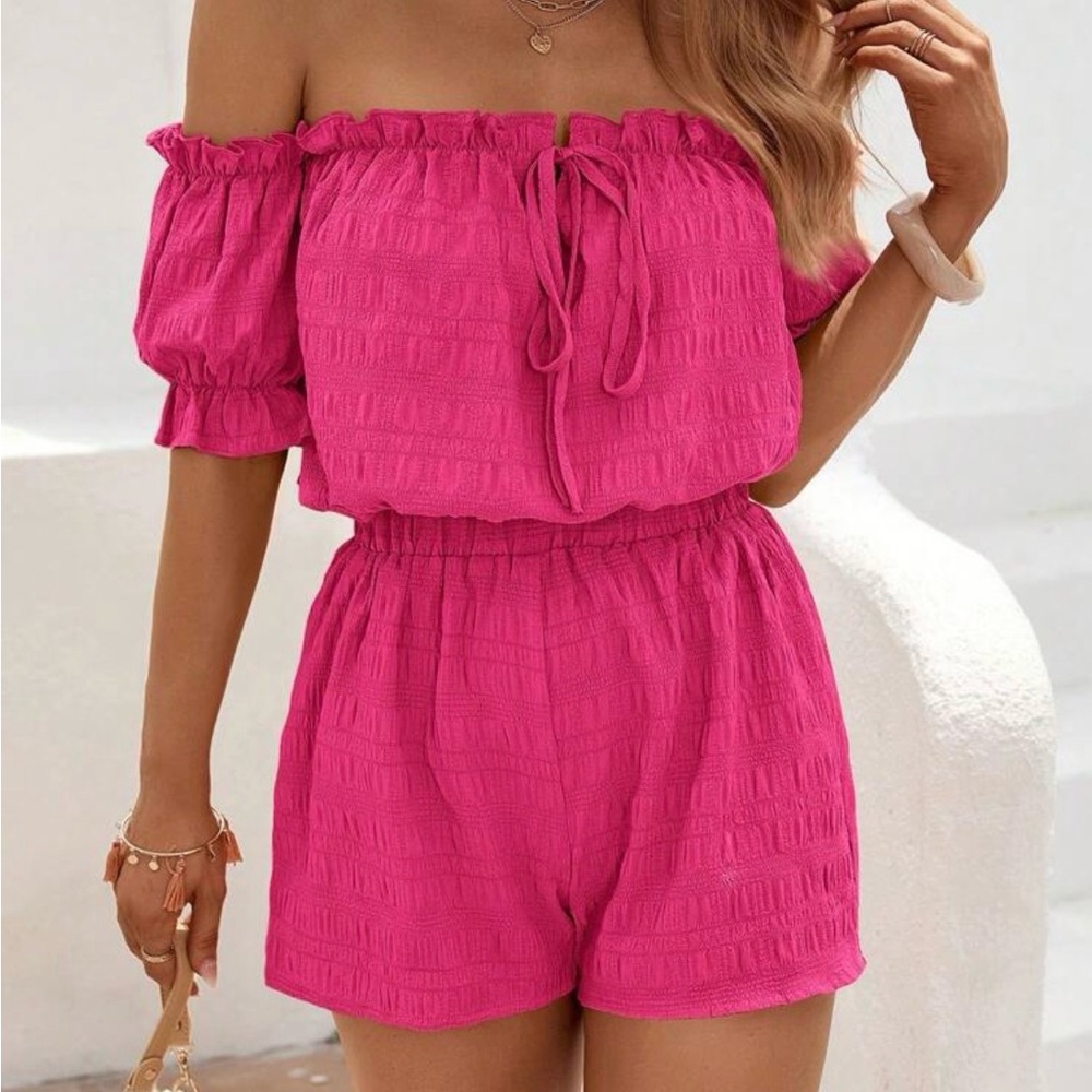 Off-Shoulder 2 piece Pink Romper